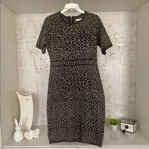 Line New! Calvin Klein Gray/Black Animal Print Sweater Dress Size Medium (M)